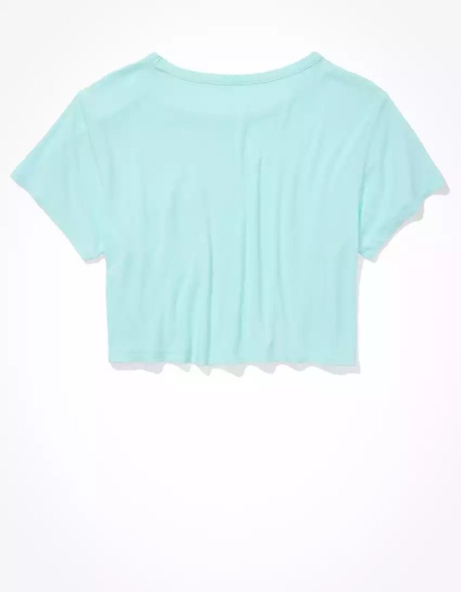 T Shirts American Eagle AE Cropped Soft & Sexy Pocket Tee Turquoise Femme | XRN-64341895